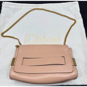 Chloé Elle Chain Clutch Shoulder Bag Blush Nude Pink Leather Italy w Dust Bag